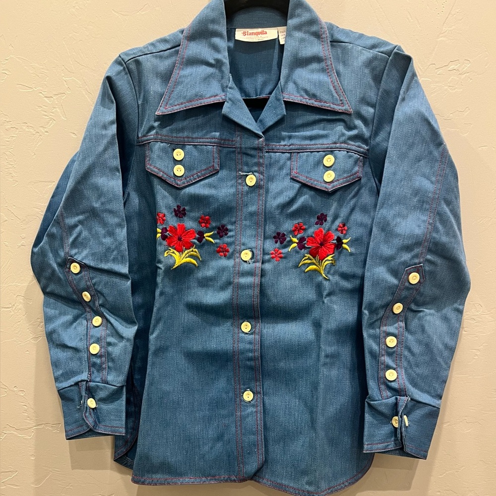 Floral Embroidered Womens Size 38 Medium Birds Jean Denim Blanquita